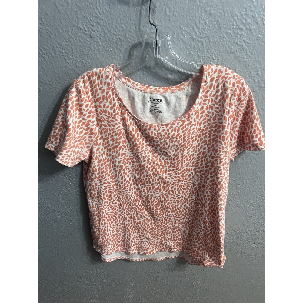 Chico's The Ultimate Tee Shirt Peach White Pullover Short Sleeve Size 2